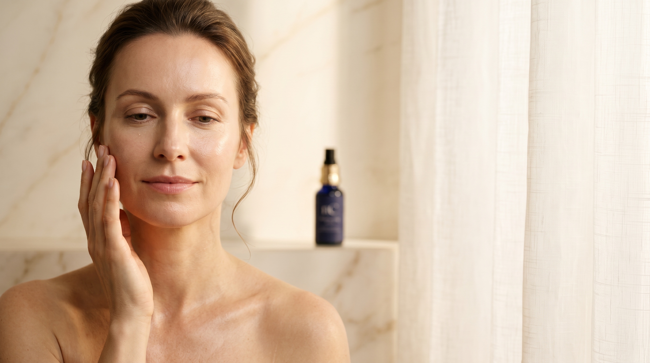 Žena so zdravou hydratovanou a žiarivou pleťou — nanoSPACE Cosmetics